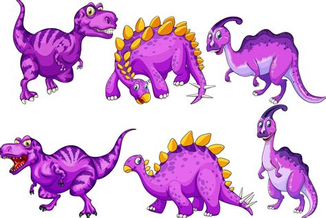 Set Of Purple Dinosaur Cartoon Character 2871101 Vector Art At Vecteezy