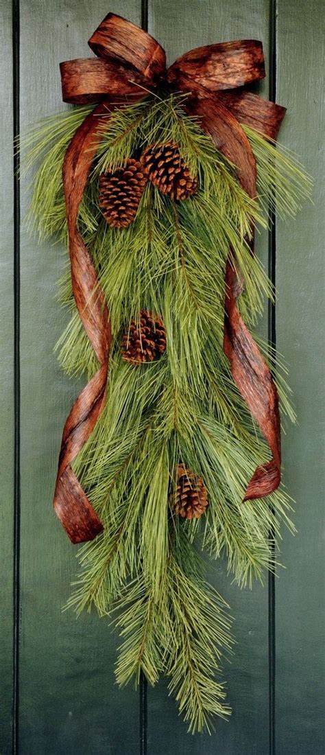 Rustic Winter Pine Swag Christmas Wreath For Front Door Rustic