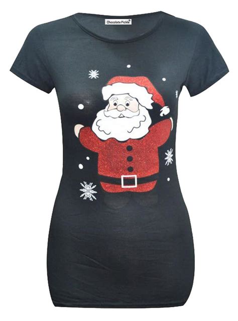 New Womens Christmas Glitter Santa Snowflakes T Shirts Top 8 26 Ebay
