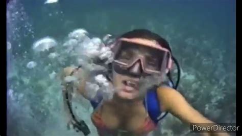 Bikini Girl Blowing Bubbles Underwater While Scuba Diving As She Drowns