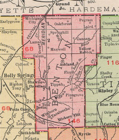 Benton County Mississippi 1911 Map Rand Mcnally Ashland Hickory
