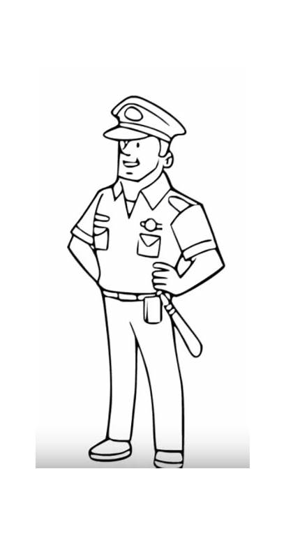 Drawing Police Policeman Cartoon Coloring Draw Coloriage