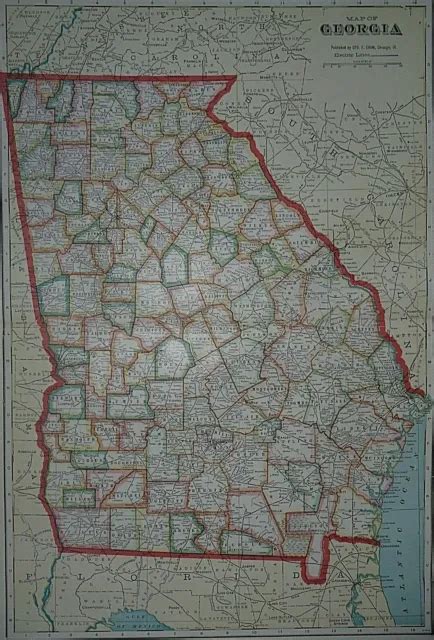 Rare Vintage 1911 Atlas Map Georgia Atlanta Old And Authentic Free