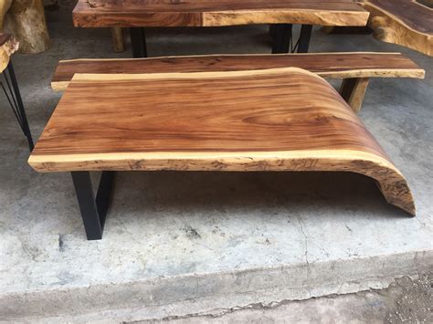 Live Edge Golden Acacia Wood Slab Coffee Table Natural Curve Etsy