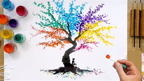 Colorful Abstract Tree Q Tip Painting Technique Easy Creative Art