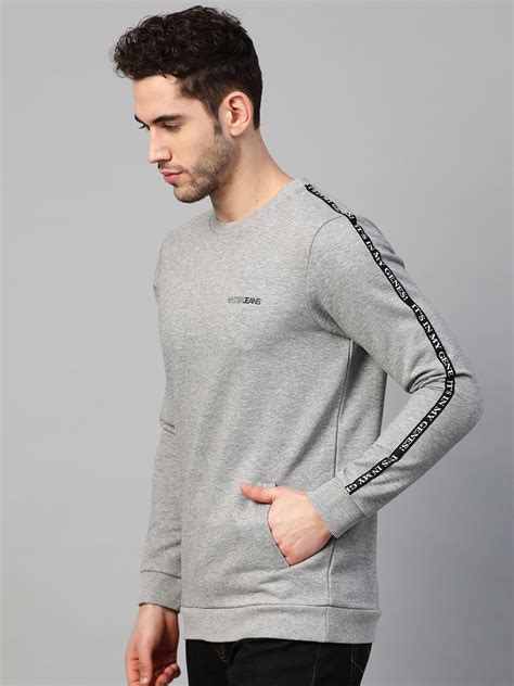 Buy Men Grey Melange Cotton Solid Round Neck Sweatshirts Underjeans