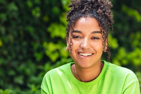 Happy Mixed Race African American Girl Pointing Stock Image Image Of