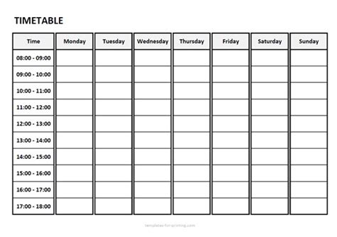 Timetable From Monday To Sunday Templates For Printing