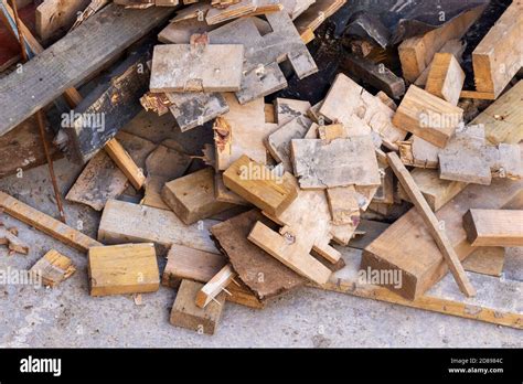 Pile Of Timber Wood Offcuts Off Cuts On Building Construction Site