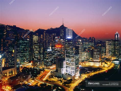 Downtown Of Hong Kong At Dusk With City Lights China — Office Space