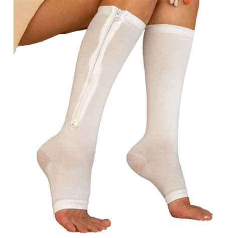 Zipper Pressure Compression Socks Support Stockings Leg Open Toe Knee