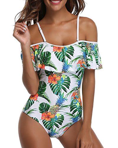 tempt me women s white pineapple ruffle one piece swimsuit tummy control off shoulder flounce