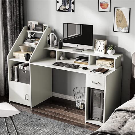 White Computer Desk With Drawers Shelves Storage Hutch 645 Large