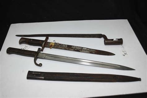 Three Vintage Rifle Bayonets One With Scabbard
