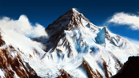Icy Mountain Painting Mountains Snow Snowy Peak Hd Wallpaper