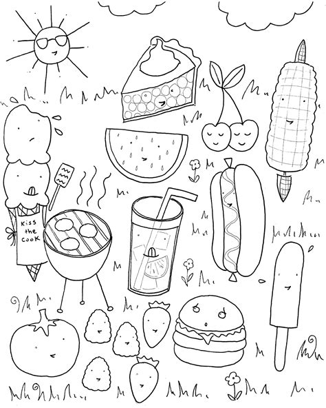 Complete pack for creating top down picnic scenes , including four color repeating table cloth tiles, placeable grass edges if desired, and food and drink icons for positioning on the all assets come in vector and png format, pngs have been exported to create a scene roughly 2000 pixels by 1500 pixels. June Coloring Pages - Best Coloring Pages For Kids