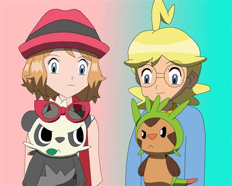 Chespin And Pancham With Clemont And Serena By Pokemonxylover1998 On