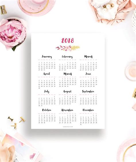Free Printable 2018 Calendar Floral Calendar Printable