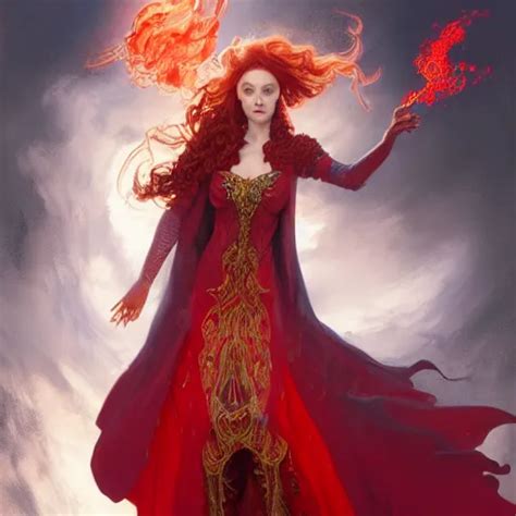 Portrait Of A Female Draconic Sorcerer With Curly Red Stable