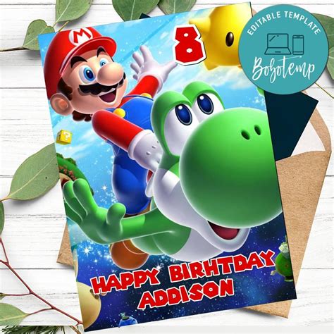 Super Mario Happy Birthday Card To Print At Home Instant Download