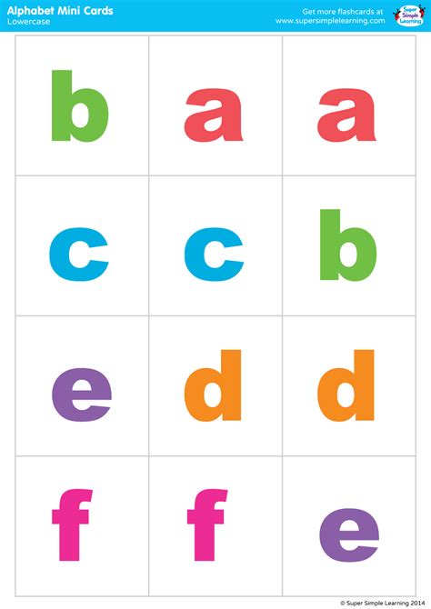 Here are four sets of picture cards for the alphabet. Lowercase Alphabet Mini Cards (Colorful Version) - Super Simple