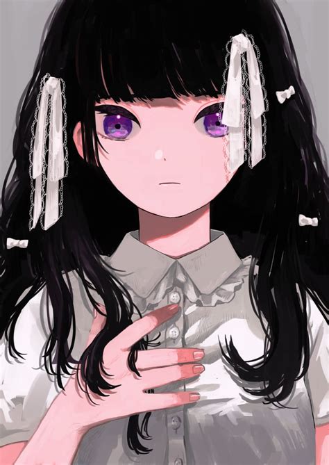 Pink Anime Girl With Black Hair And Eyes