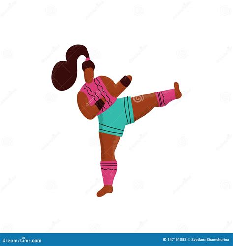 Kickboxing Woman Doing Side Kick Cute Girl Boxer Character Wearing