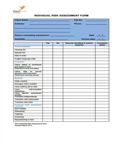 Individual Risk Assessment Form