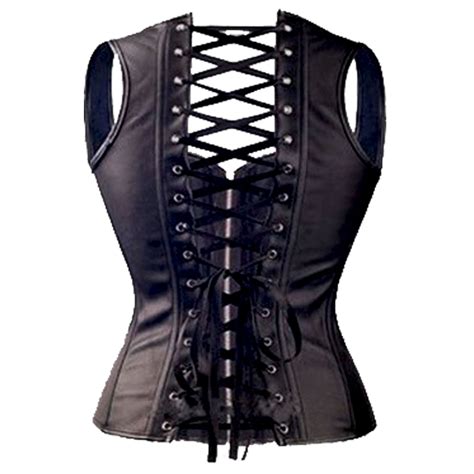 Sexy Spiral Steel Boned Corset Women Faux Leather Corset Top Gothic