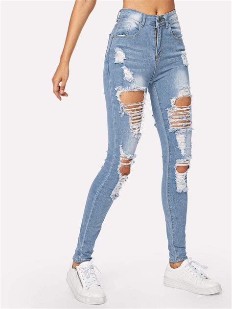Ripped Bleach Wash Skinny Jeans With Images Womens High Rise Skinny