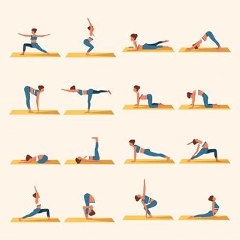 Yoga, standing poses are strung together to form long sequences. Yoga poses asanas pictograms composition poster | Free Vector