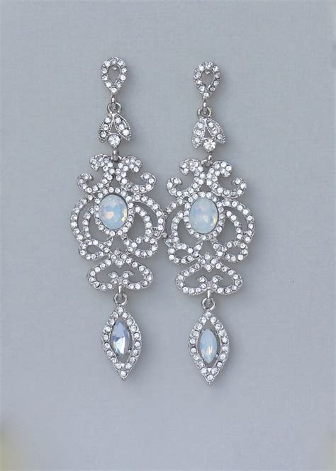 Opal Chandelier Earrings Crystal Bridal Earrings Long Etsy