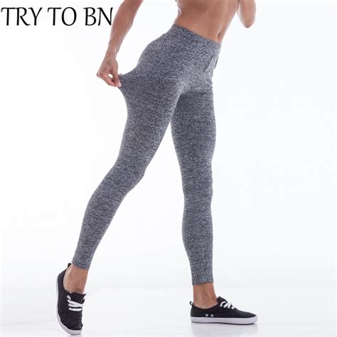 try to bn women bodybuilding low waist leggings fitness sexy hip push up pants leggings