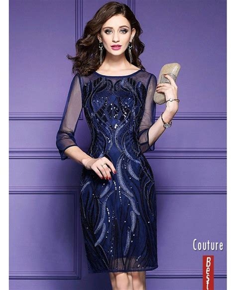 Classy Royal Blue Luxe Embroidered Cocktail Dress For Weddings Wedding Guests Zl8011