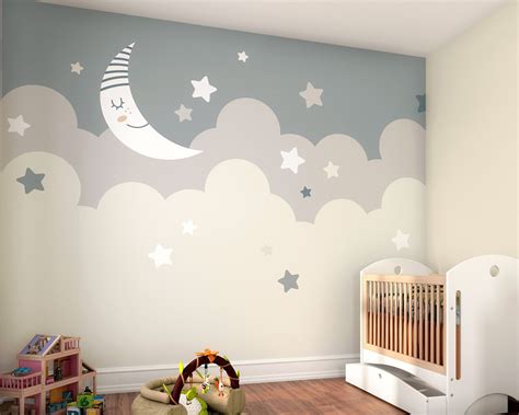 Nighttime Childrens Sky Wallpaper Mural Baby Nursery Etsy Australia