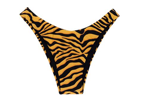 Orange Black Tiger Print High Leg Brazilian Bikini Bottom Bottom