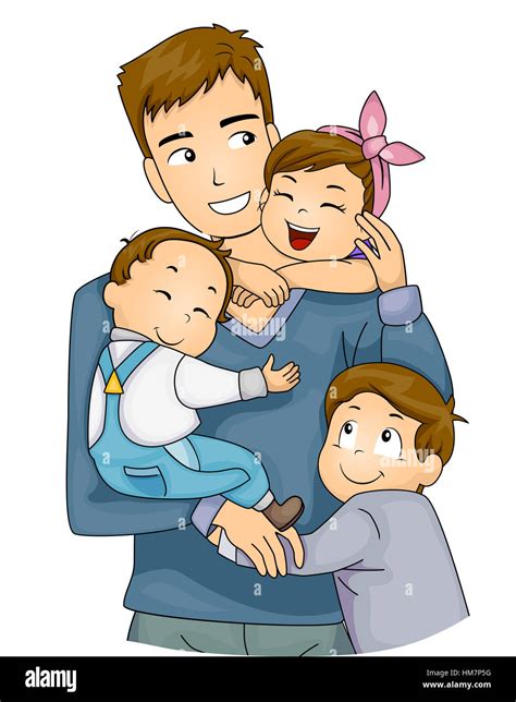 Illustration Of Cute Little Kids Hugging Their Father Stock Photo