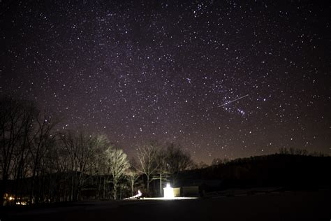 Pavilion Lights And Stars In The Night Sky At Echo Bluff State Park