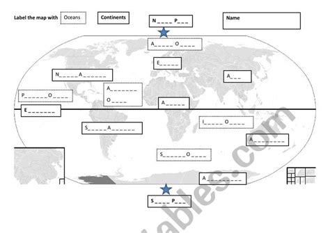 Labelling The Oceans And Continents Esl Worksheet By Barb03