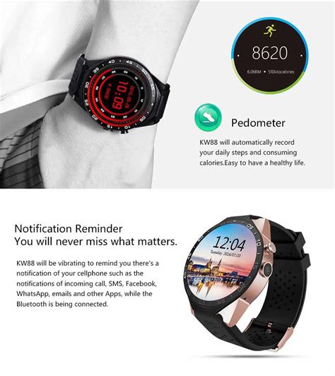 Kw88 Android 51 Smart Watch 512mb 4gb Bluetooth 40 Wifi 3g