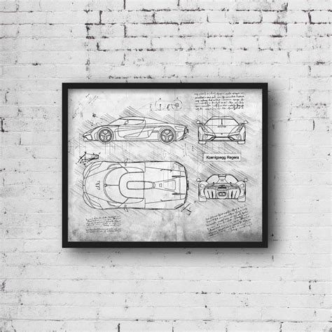 Koenigsegg Regera 2016 Sketch Art Print Sketch Style Car Patent