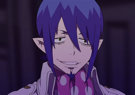 an anime character with purple hair and green eyes looks at the camera while wearing a bow tie