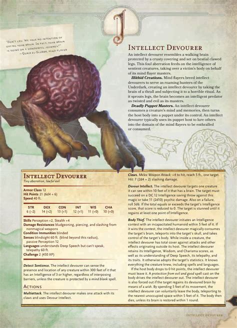 Intellect Devourer CR 2 Dungeons And Dragons Homebrew Mind Flayer