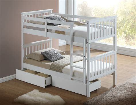 Modern White Childrens Bunk Bed With Drawers