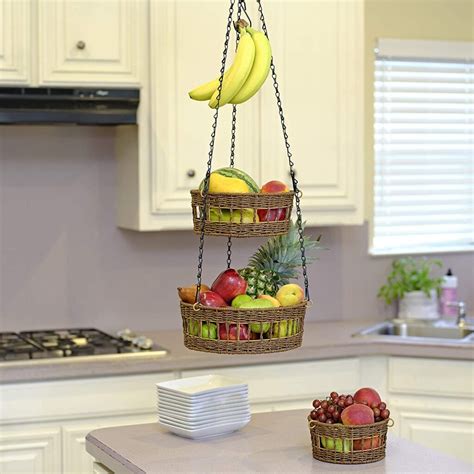 Deluxe Handwoven Rattan Hanging Fruit Basket Find A T For