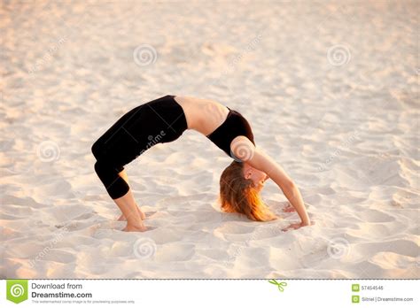 Beach Yoga Session By Polish Sea Stock Photo Image Of Flexible Blonde