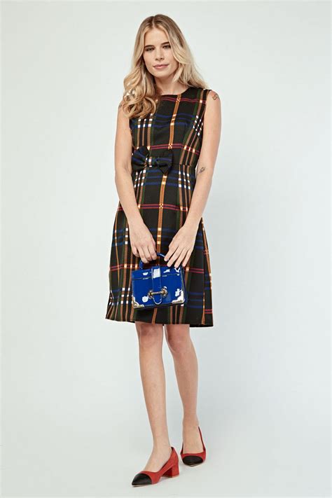 Sleeveless Bow Front Plaid Dress Just 6