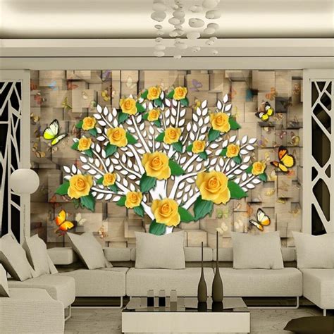 Beibehang 3d Wallpaper Murals Custom Living Room Bedroom Yellow Rose