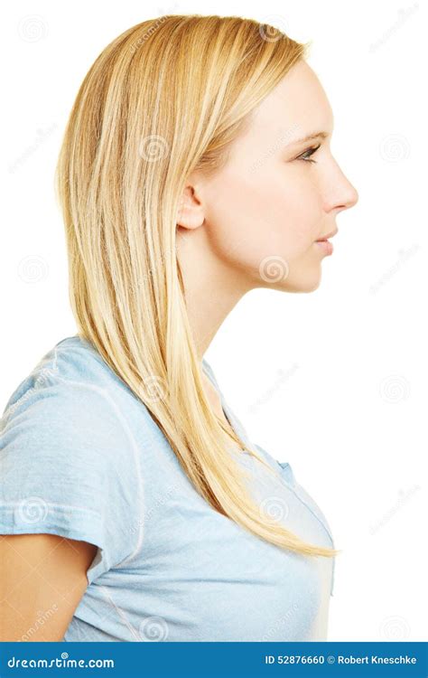 Young Blonde Woman In Side View Stock Photo Image Of Blond