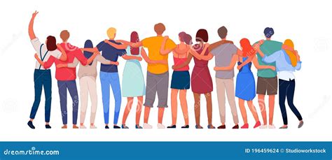Diverse Multiethnic People Group Together Backview Stock Illustration